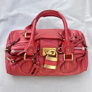 Chloe Chloé Calfskin Medium Paddington Satchel Red Shoulder Bag Gold Hardware